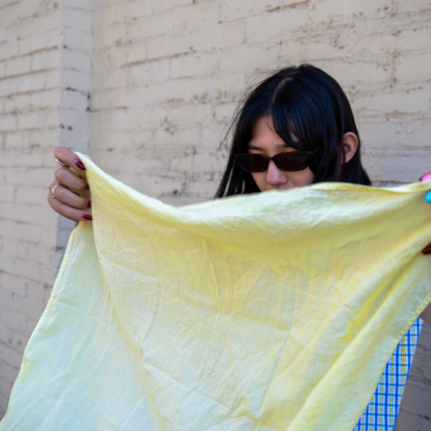 Hand Embroidered Organic Cotton Bandana - Ciao, Yellow