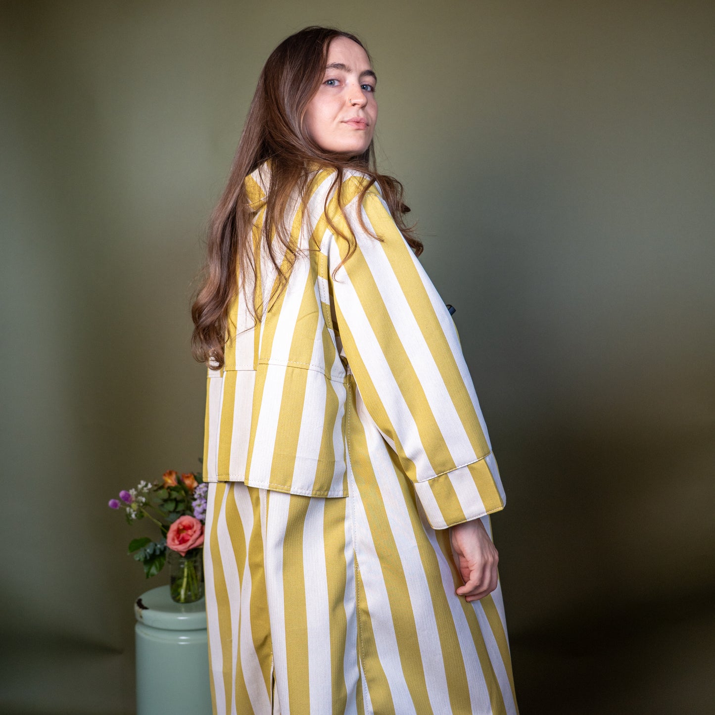 Citrus & Beige Lightweight Canvas Morning Coat - Medium