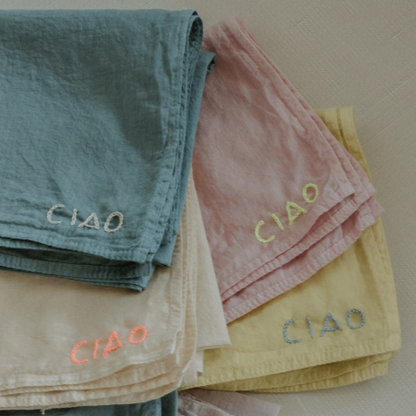 Hand Embroidered Organic Cotton Bandana - Ciao, Yellow